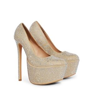 Nude rhinestone platform heels size 6